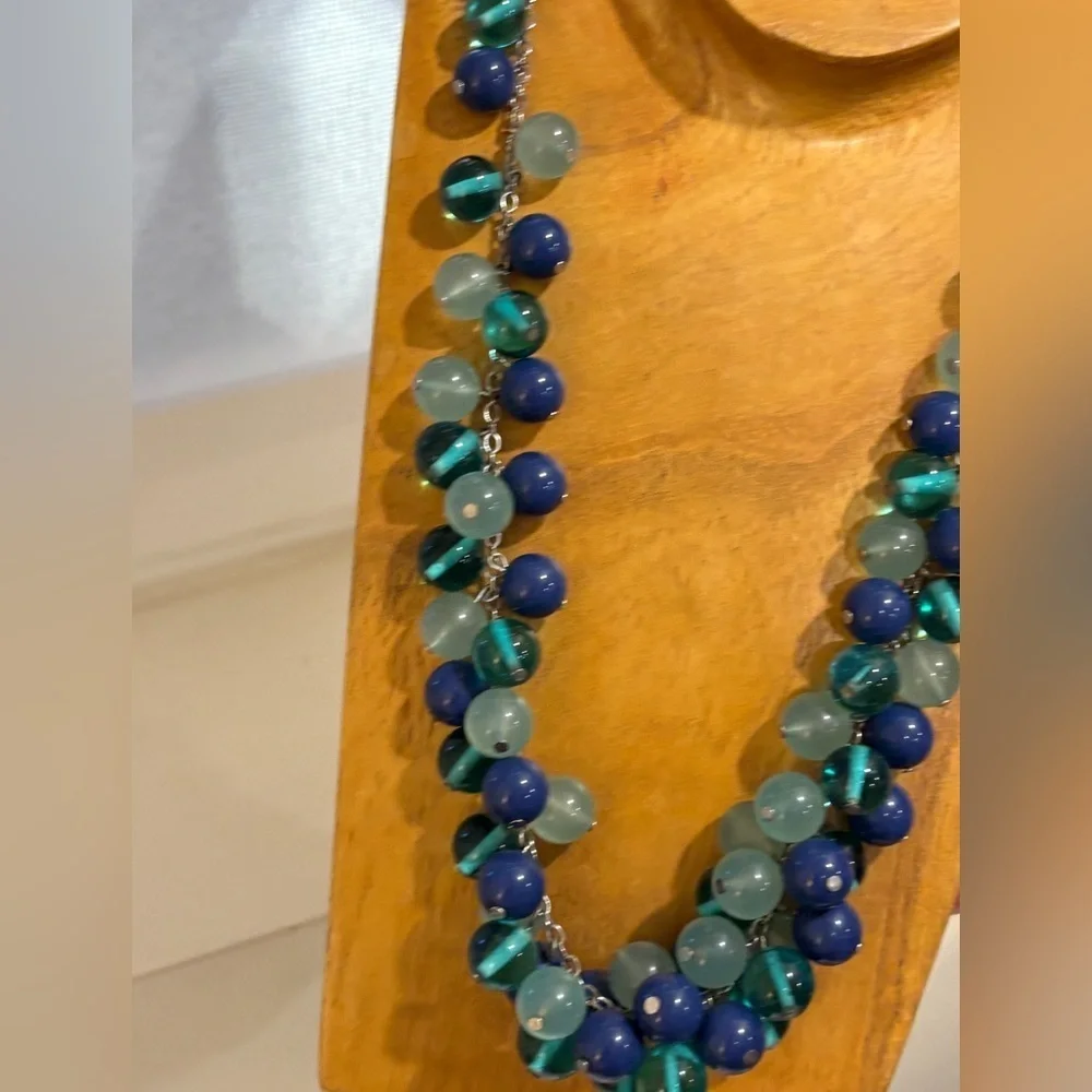 LOFT Blue and Teal Glass Beaded Necklace - Picture 3 of 7